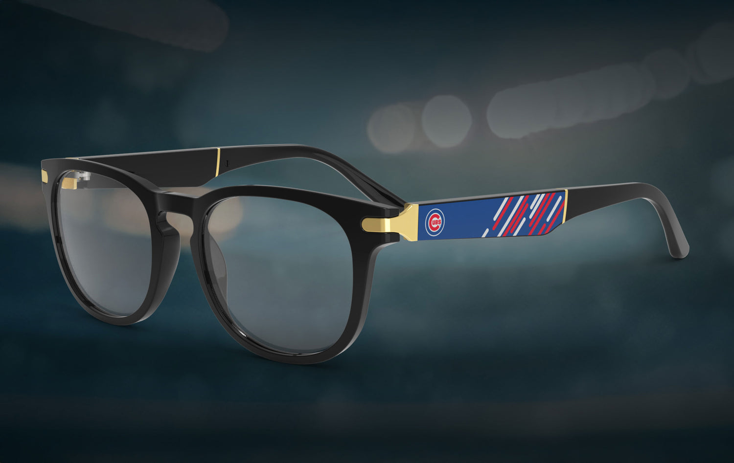 Glasses with a distinctive design on a dark background