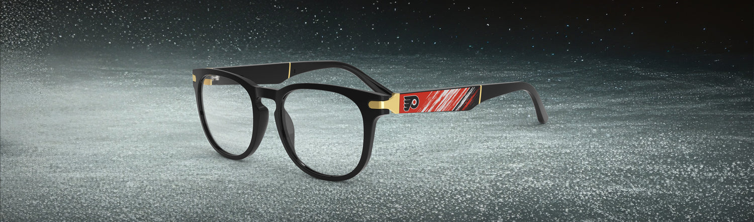 Eyeglasses with a decorative frame on an icy background