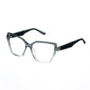 A pair of oversized, black fade designer eyeglasses with an upsweep design.