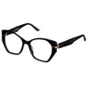 Black cat-eye glasses with gold accents on a white background