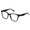 A pair of black full frame eyeglasses with a square lens design.